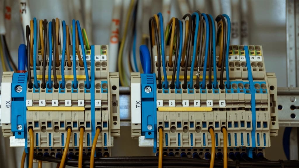 Neatly organized wiring terminals in a control cabinet